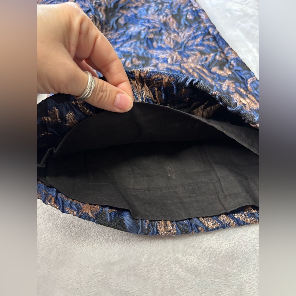 Anthropologie Navy with Gold Leaf Jacquard Wide Leg Pants Size Medium NWT - Picture 6 of 16